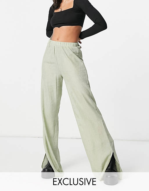  Missguided co-ord textured wide leg trouser in sage 