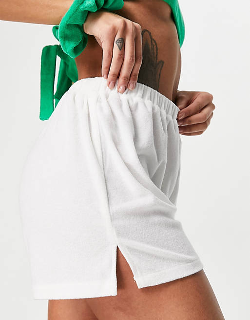  Missguided co-ord towelling shorts in white 