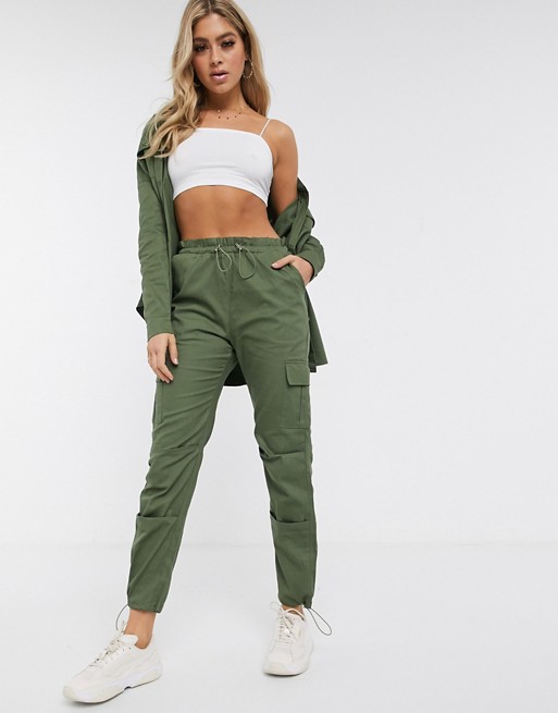 Missguided co-ord twill cargo trousers in khaki