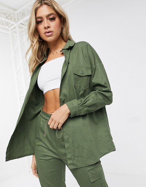 Missguided co-ord twill shacket in khaki