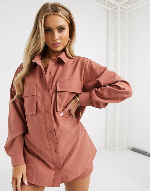 Missguided co-ord twill utility shirt in rust