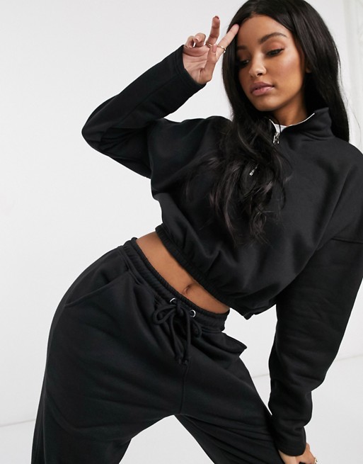 Missguided co-ord zip front high neck sweatshirt in black