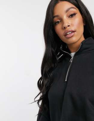 zip front high neck sweatshirt