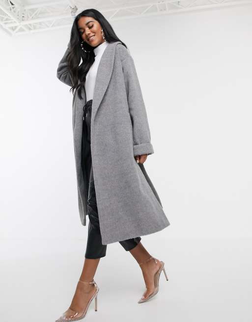 Grey shawl shop collar coat