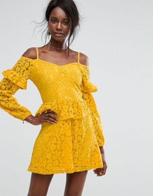 Missguided Cold Shoulder Ruffle Lace Dress | ASOS