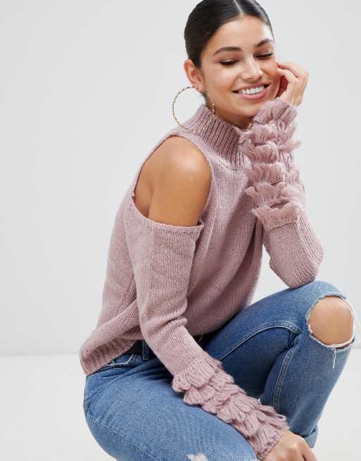 Missguided cold shoulder shaggy sleeve jumper | ASOS