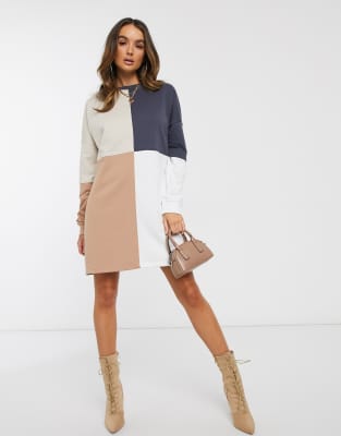 missguided color block oversized sweatshirt dress