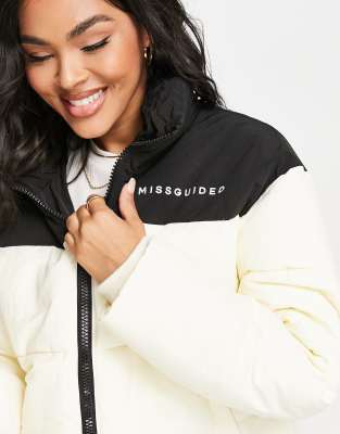 womens colour block puffer jacket