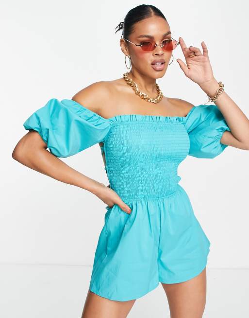 Missguided - Combishort effet lin lacé dans le dos - Turquoise