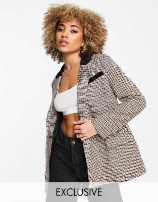 Missguided Missguided contrast collar blazer in check-Multi
