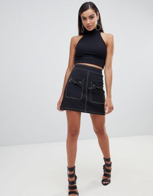 contrast stitch mini skirt