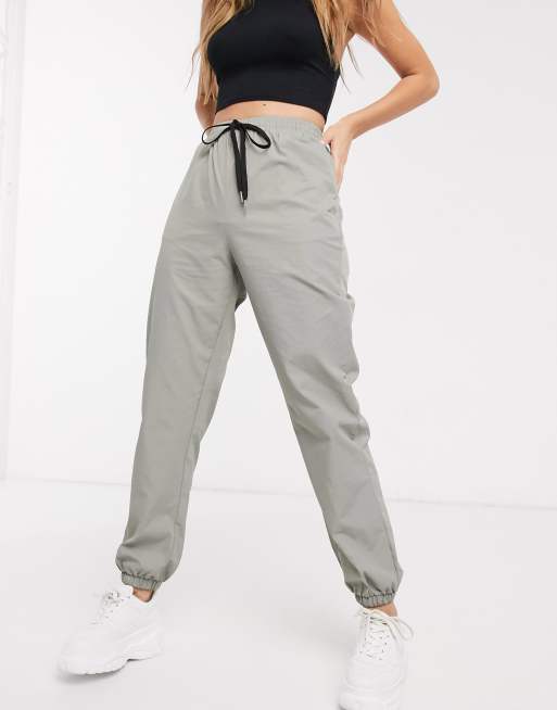 Missguided contrast tie nylon joggers in sage