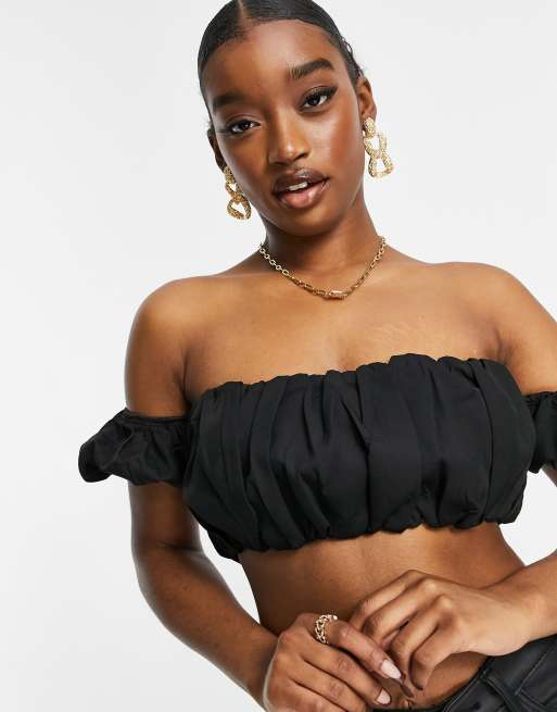 Ruched bardot store crop top