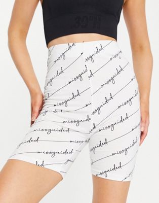 Missguided coord printed high waisted shorts in white
