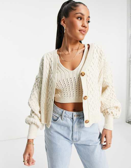 Missguided coordinating balloon sleeve cardigan in stone | ASOS