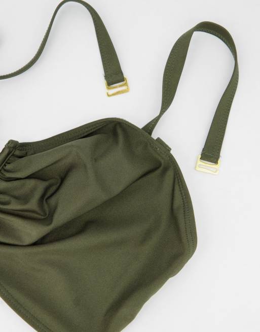 Missguided Coppe Grandi - Mix & Match - Top bikini a fascia con ferretto a V salvia, 4 di 4