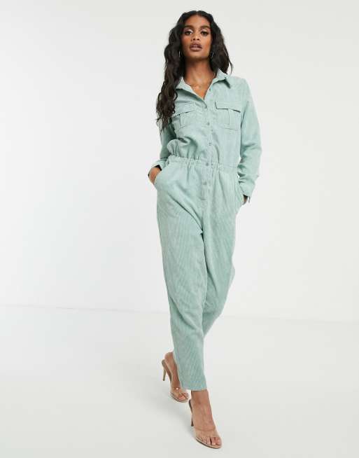 Missguided - Corduroy utility jumpsuit in muntgroen