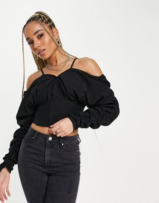 Missguided corset detail bardot top in black