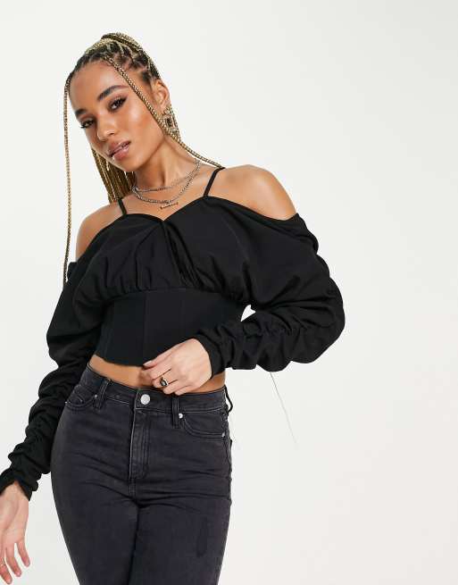 Missguided corset detail bardot top in black | ASOS