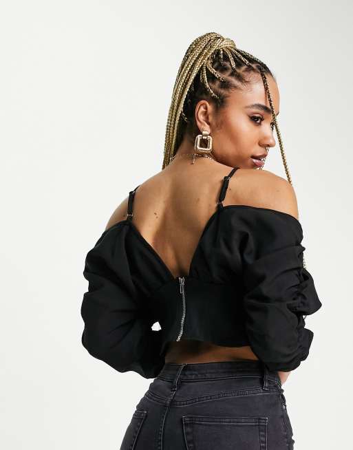 Missguided corset detail bardot top in black, 2 of 4