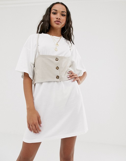 Missguided corset detail t-shirt dress in white
