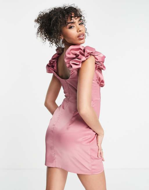 Missguided corset dress with hook and eye detail in pink satin