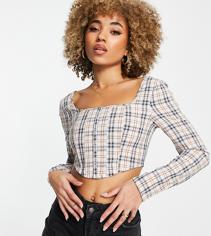 Missguided corset top in check-Multi
