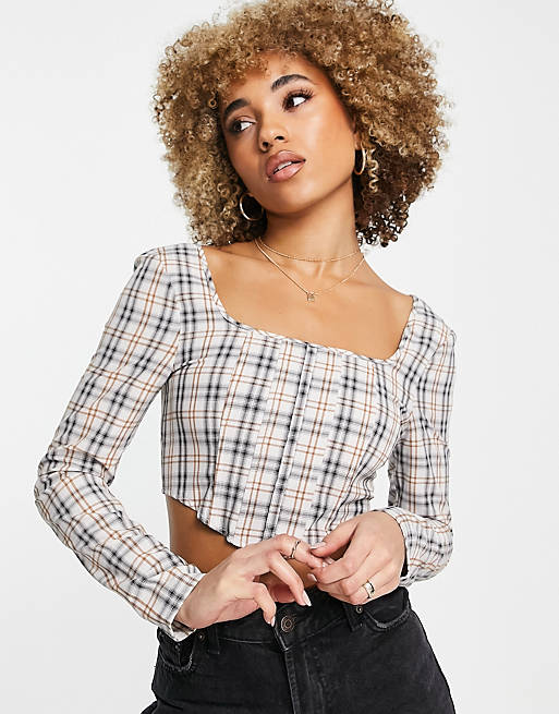 Women Missguided corset top in check 