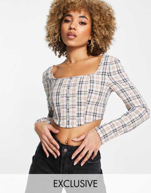 Missguided corset top in plaid