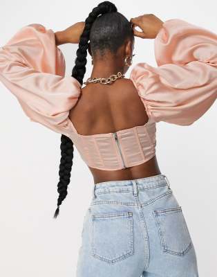 satin balloon sleeve top