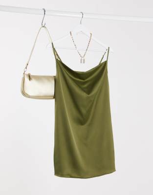 khaki cowl neck dress