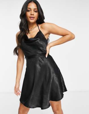 black silk skater dress