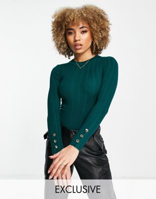 Missguided crew neck body with button cuff in green