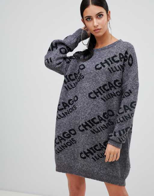 Chicago Grey Slogan Oversized Sweatshirt