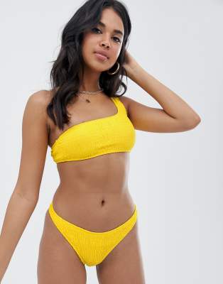 Missguided crinkle bikini bottoms in yellow