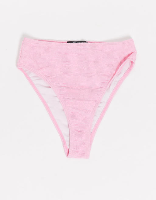 Missguided crinkle high waist bikini bottom in pink