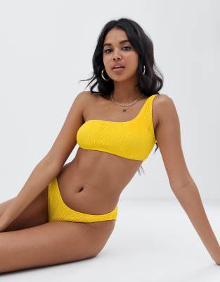one shoulder yellow bikini