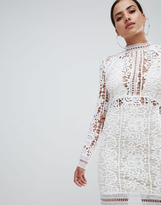 white long sleeve crochet dress