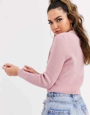pink cardigan with pearl buttons