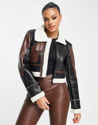 Missguided crop contrast aviator jacket in multi - ASOS Price Checker