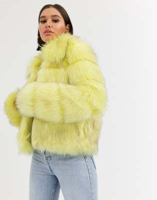 yellow faux fur jacket