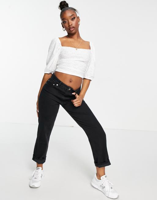 Missguided - Crop melkmeisjestop in wit broderie, 4 van 4