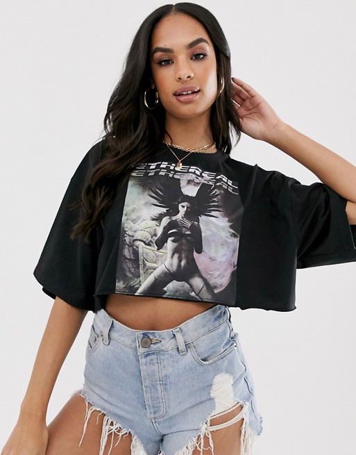 Missguided crop t-shirt with graphic print in black