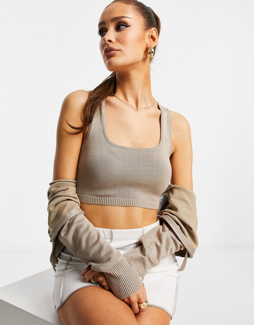 Missguided crop top in stone - part of a set-Neutral