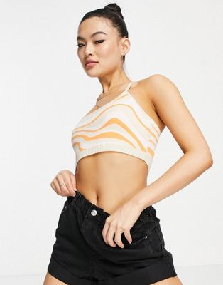 Missguided Crop Top In Swirl Print-white