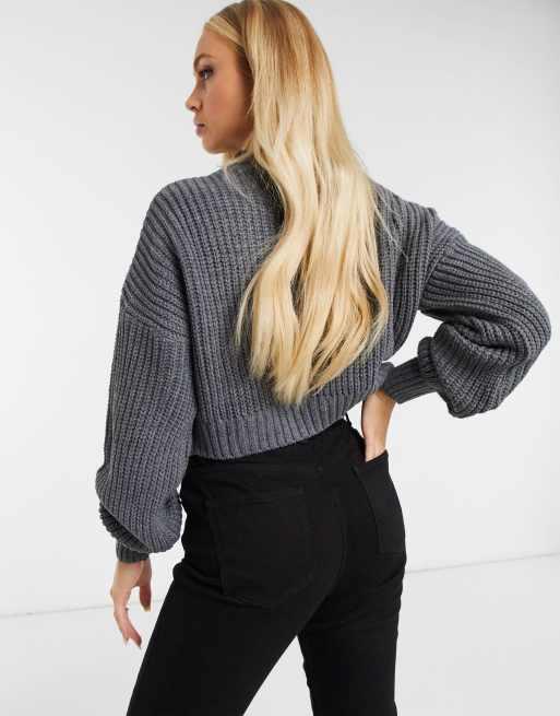 Grey cropped hotsell knitted jumper