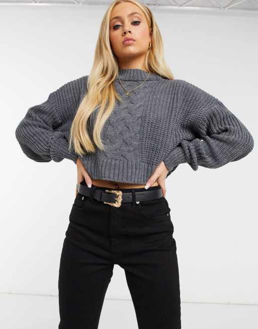 Cropped Cable Knit Sweater Beige NA-KD, 49% OFF