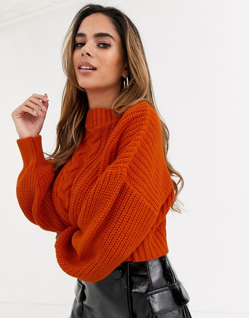 Missguided cropped cable knit jumper in orange