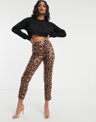 leather brown leopard missguided cropped pants asos