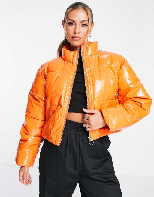 Orange cropped shop puffer jacket